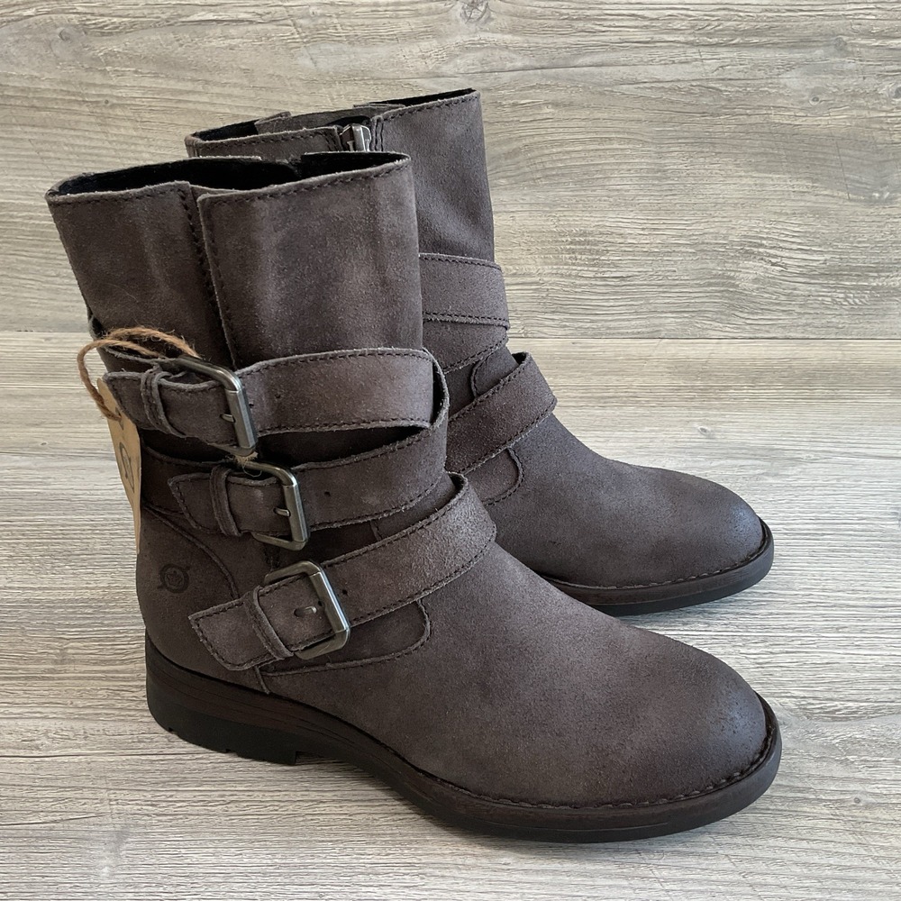Born Mayne Women's Size 6.5 M Triple Buckle Closure Leather Boots Gray NEW